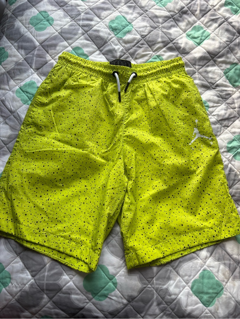 Jordan Neon Lime Speckle Swim Trunks with White Jumpman